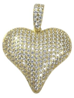 3D Heart Shaped Pendant Iced MOISSANITE 14k Gold Over 925 Silver